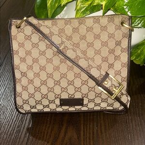Gucci Vintage Beige and Brown Monogram PM Shoulder Bag